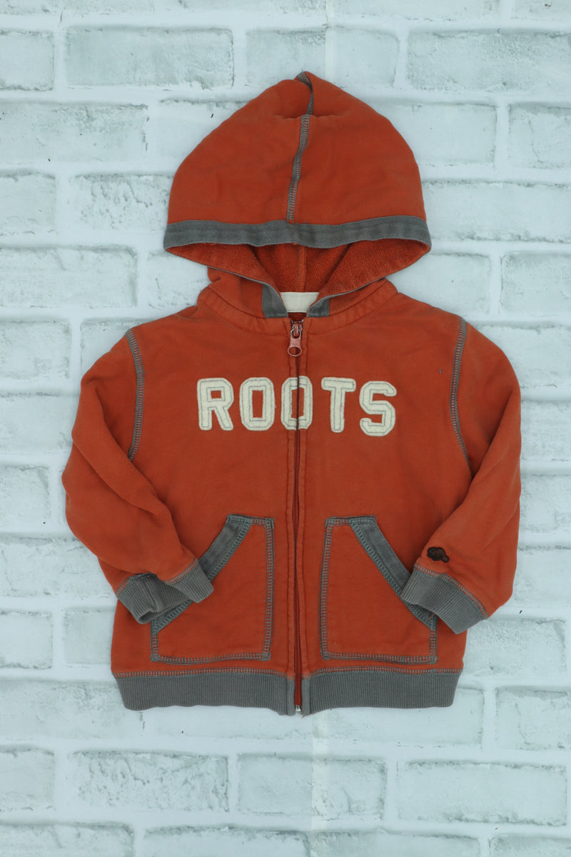 Roots Orange Zippered Hoodie faint stains on back and light wash and Mini Moose Consignment