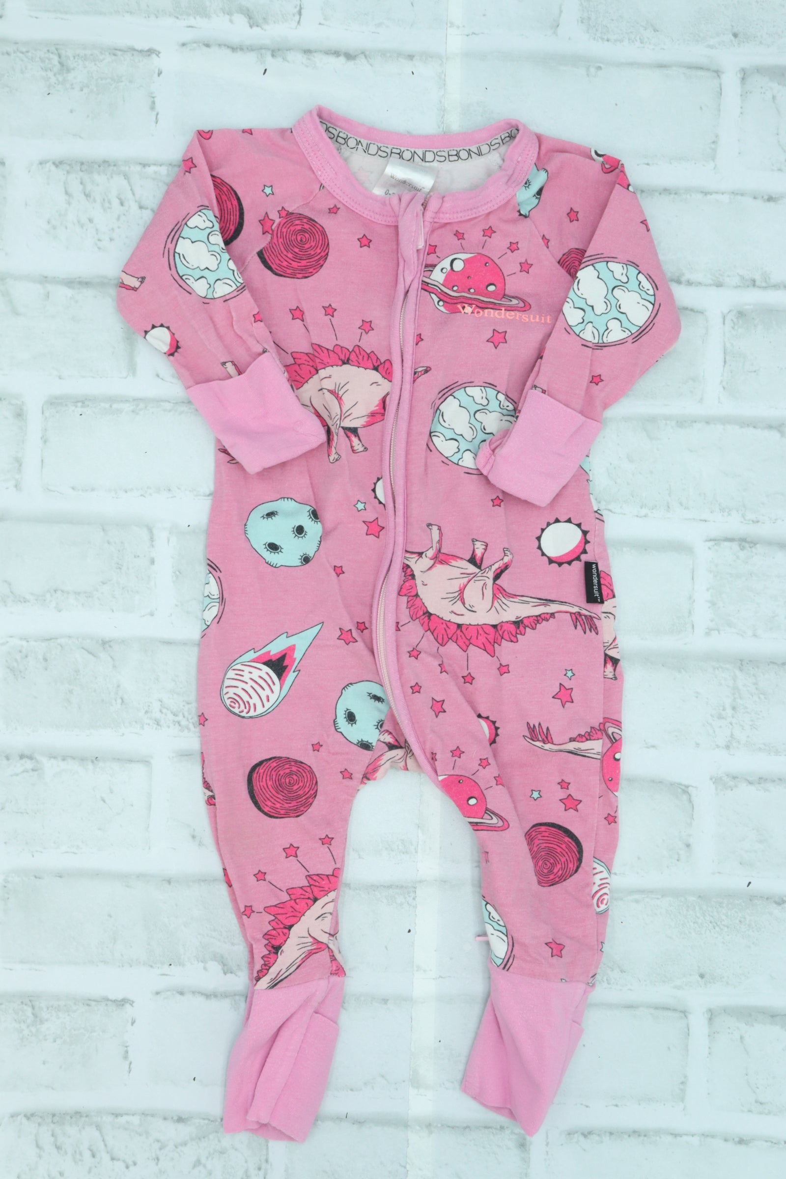 Bonds, Pink Dinosaurs and Comets Wondersuit, light wear, 0-3 Months